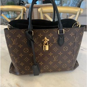 Authentic Louis Vuitton Flower Tote - Canvas Monogram with Black Handles & Trim